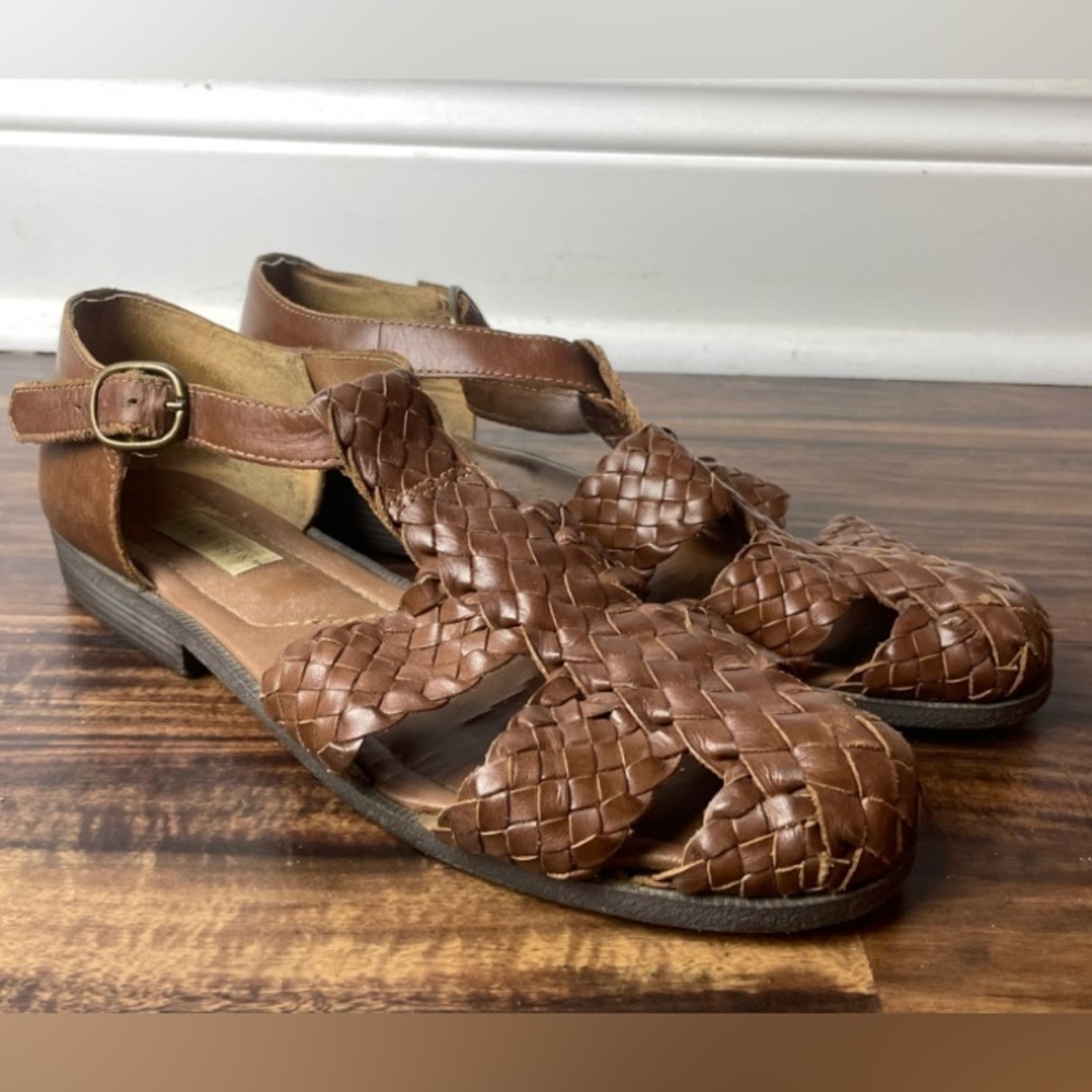 Paradox Brown Genuine Leather Woven Sandal Women's Size 10